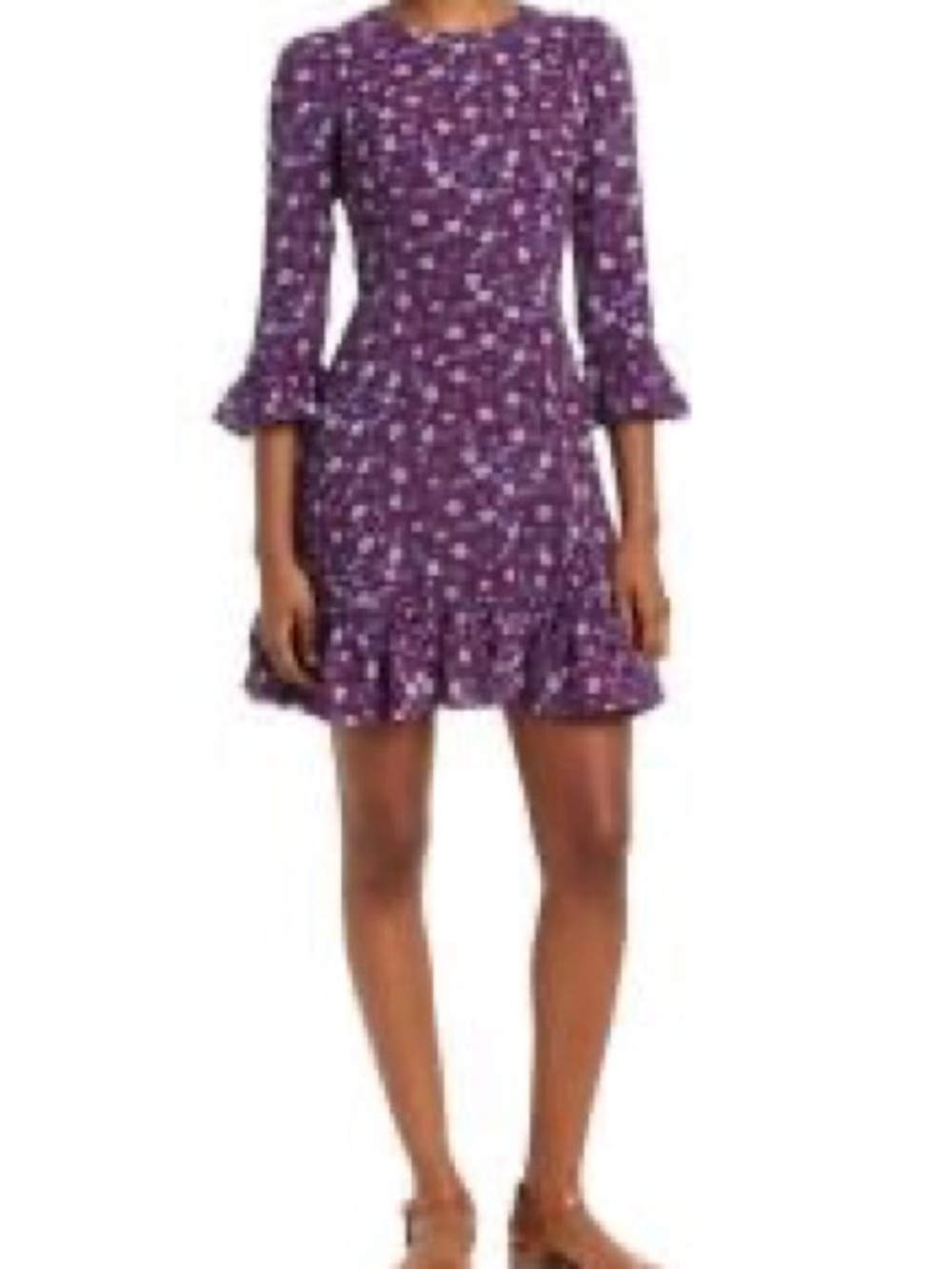 Eliza J Plum Floral Long-Sleeve Ruffle Dress